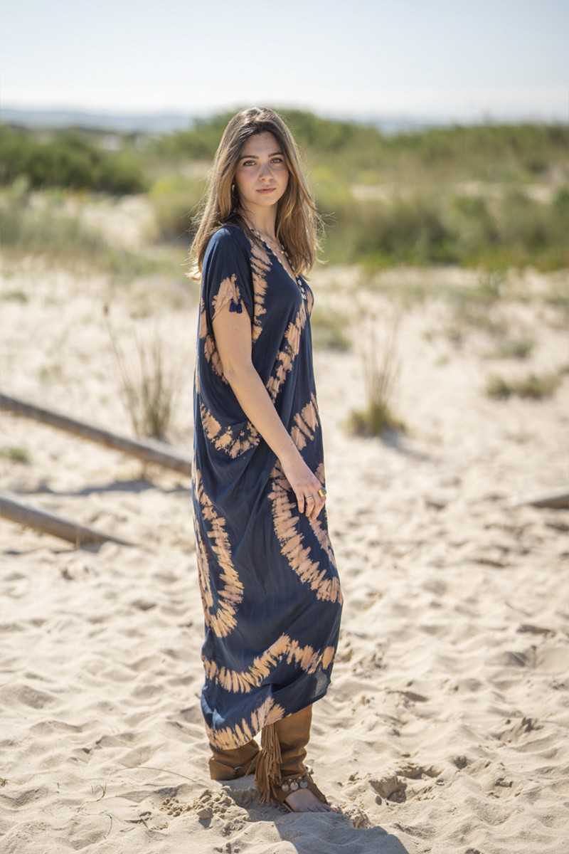 Tarifa Soul - Caftán Borneo - Navy Camel - Túnicas / Ponchos / Caftanes - TARIFA SOUL