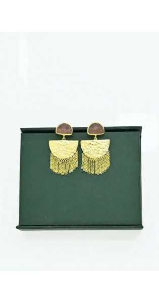 Schmuckoo - Pendiente dorado con forma de lluvia en forma de media luna - Cuarzo fresa - Joyeria - Schmuckoo