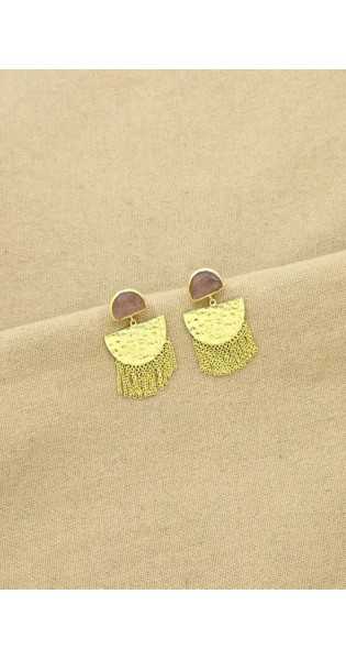 Schmuckoo - Pendiente dorado con forma de lluvia en forma de media luna - Cuarzo fresa - Joyeria - Schmuckoo