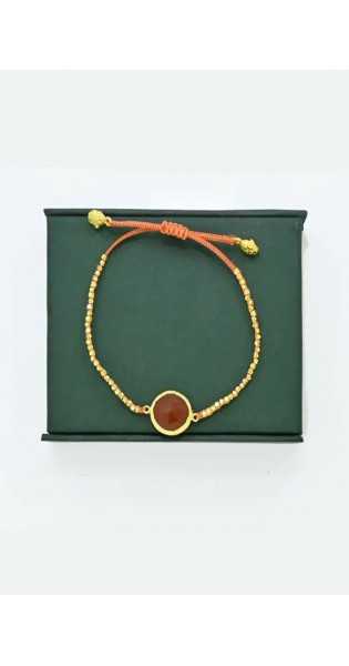 Schmuckoo - Pulsera de macramé en forma de pepitas de oro - cornalina - Joyeria - Schmuckoo