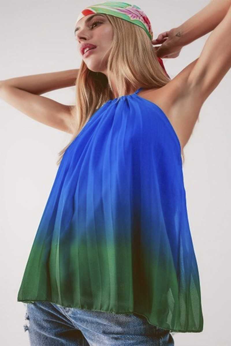Q2 - Top Plisado En Degradé Azul - Blusas / Camisas / Tops - Q2