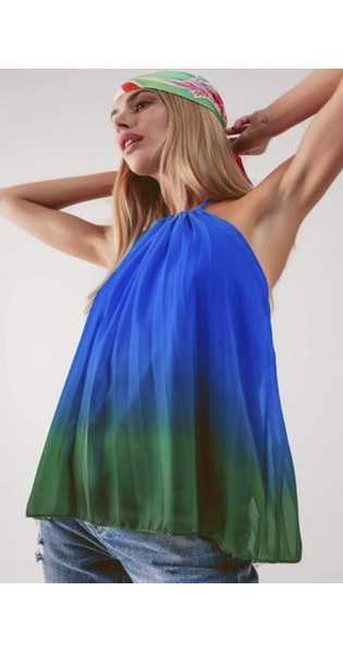 Q2 - Top Plisado En Degradé Azul - Blusas / Camisas / Tops - Q2