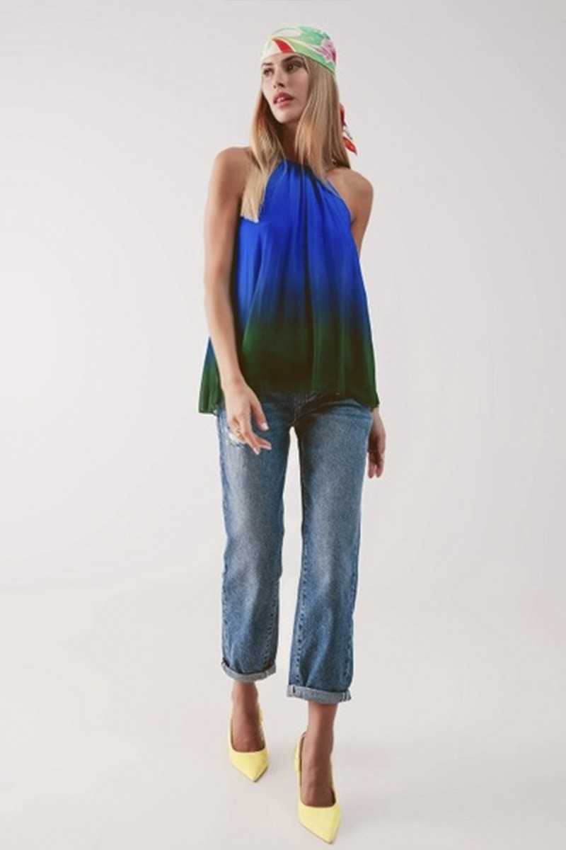 Q2 - Top Plisado En Degradé Azul - Blusas / Camisas / Tops - Q2