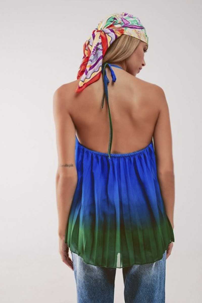 Q2 - Top Plisado En Degradé Azul - Blusas / Camisas / Tops - Q2
