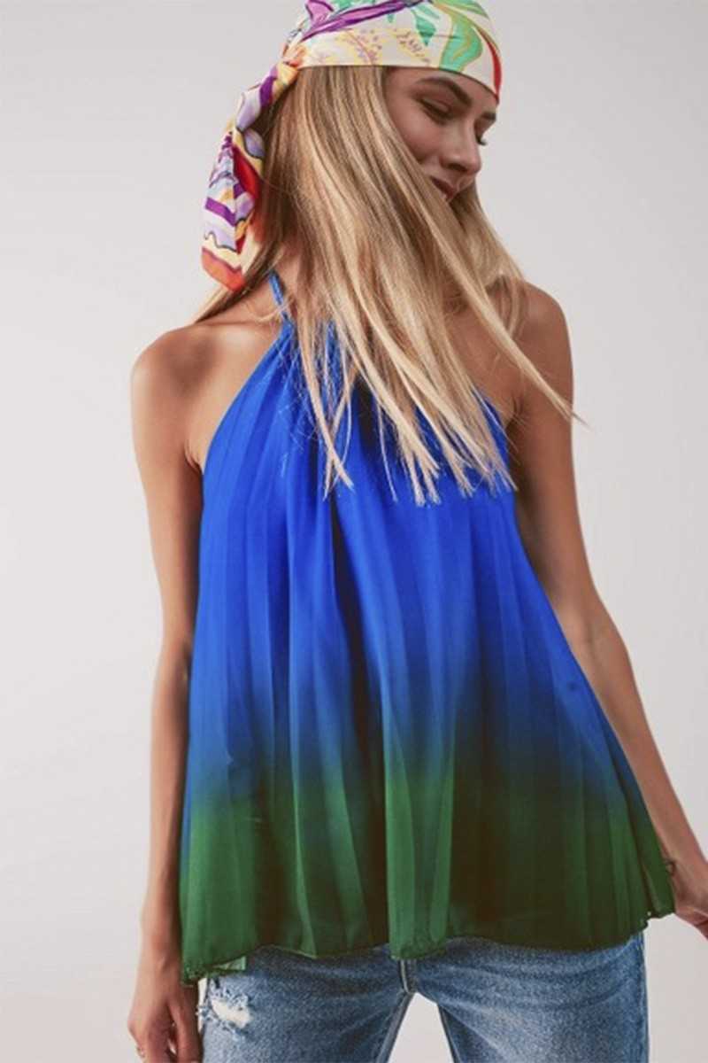 Q2 - Top Plisado En Degradé Azul - Blusas / Camisas / Tops - Q2