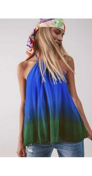 Q2 - Top Plisado En Degradé Azul - Blusas / Camisas / Tops - Q2