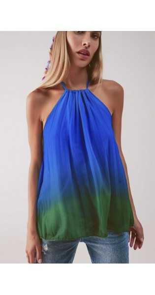Q2 - Top Plisado En Degradé Azul - Blusas / Camisas / Tops - Q2