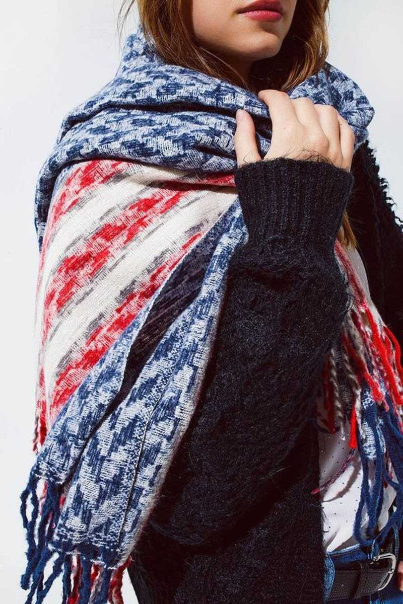 Q2 - Bufanda Americana Estilo Pata De Gallo En Blanco, Rojo Y Azul - Bufandas, fulares y pañuelos - Q2