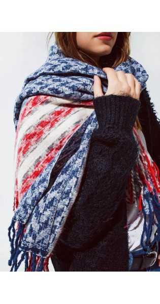 Q2 - Bufanda Americana Estilo Pata De Gallo En Blanco, Rojo Y Azul - Bufandas, fulares y pañuelos - Q2