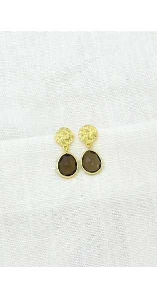 Schmuckoo - Pendientes Alexa Gemstone Dorados - Cuarzo Ahumado - Joyeria - Schmuckoo