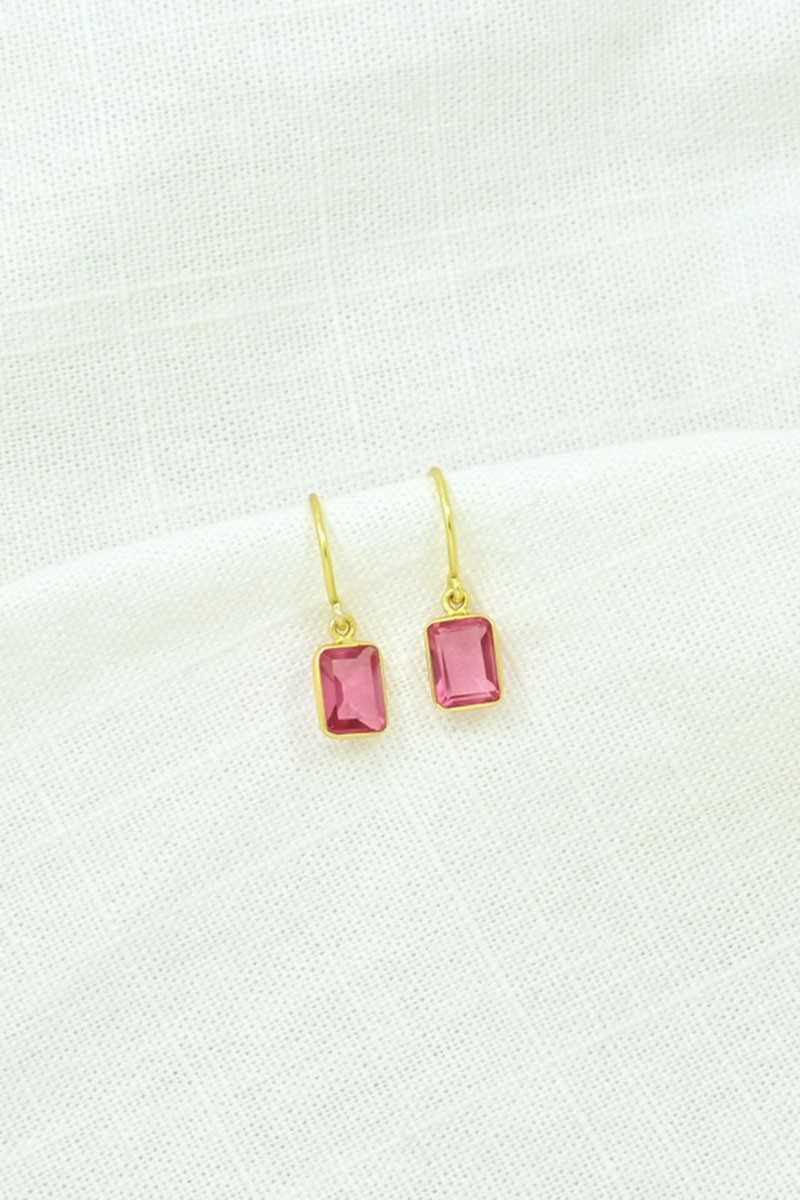 Schmuckoo - Pendiente Celeste De Oro Y Plata 925 - Turmalina Rosa - Joyeria - Schmuckoo