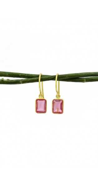 Schmuckoo - Pendiente Celeste De Oro Y Plata 925 - Turmalina Rosa - Joyeria - Schmuckoo