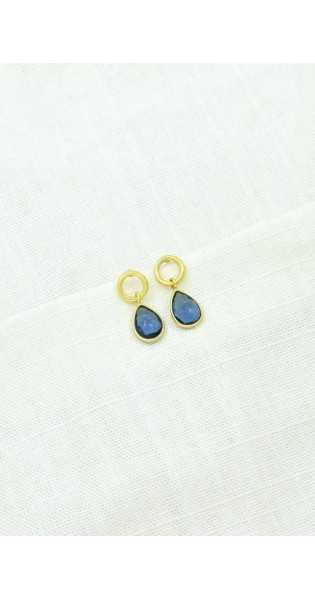 Schmuckoo - Pendientes Circle Post De Plata Chapada En Oro 925 - Iolita Azul - Joyeria - Schmuckoo