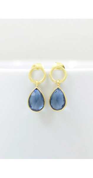 Schmuckoo - Pendientes Circle Post De Plata Chapada En Oro 925 - Iolita Azul - Joyeria - Schmuckoo