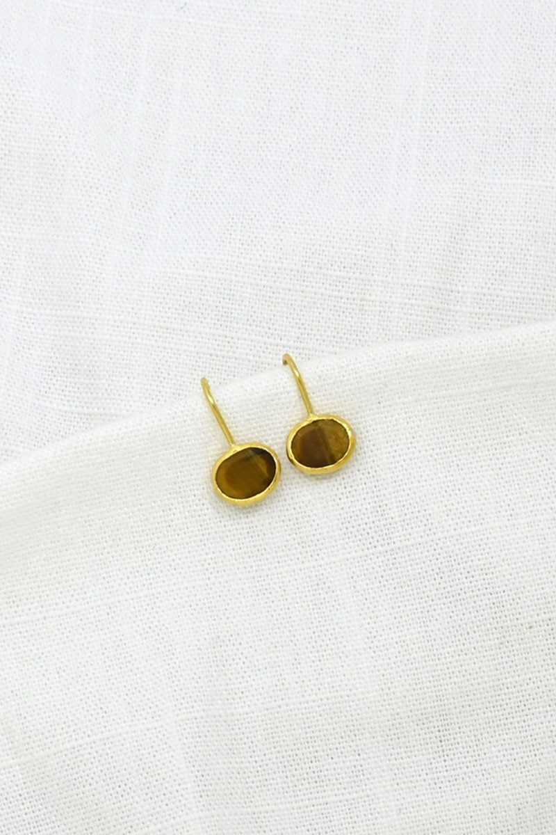 Schmuckoo - Pendientes Ovalados Con Gemas Doradas Y Plata 925 - Ojo De Tigre - Joyeria - Schmuckoo