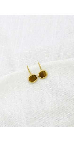 Schmuckoo - Pendientes Ovalados Con Gemas Doradas Y Plata 925 - Ojo De Tigre - Joyeria - Schmuckoo