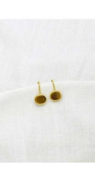 Schmuckoo - Pendientes Ovalados Con Gemas Doradas Y Plata 925 - Ojo De Tigre - Joyeria - Schmuckoo