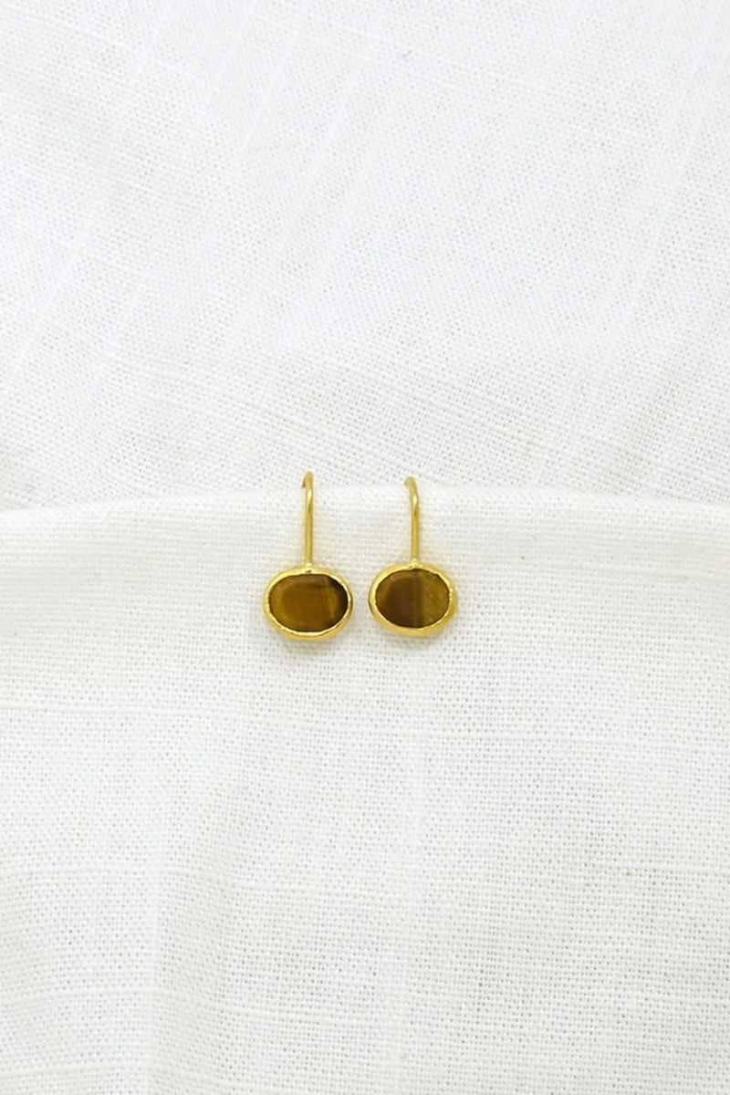 Schmuckoo - Pendientes Ovalados Con Gemas Doradas Y Plata 925 - Ojo De Tigre - Joyeria - Schmuckoo